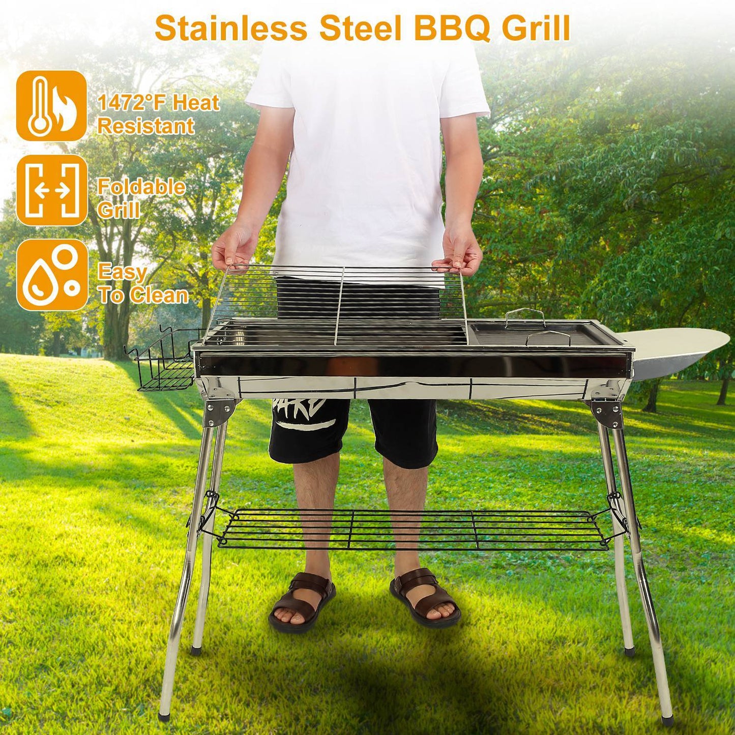 1Pc Foldable BBQ Grill Portable Charcoal Barbeque Grill Stainless Steel BBQ Grill For Picnic Camping Yard Cooking Fedex Shipping