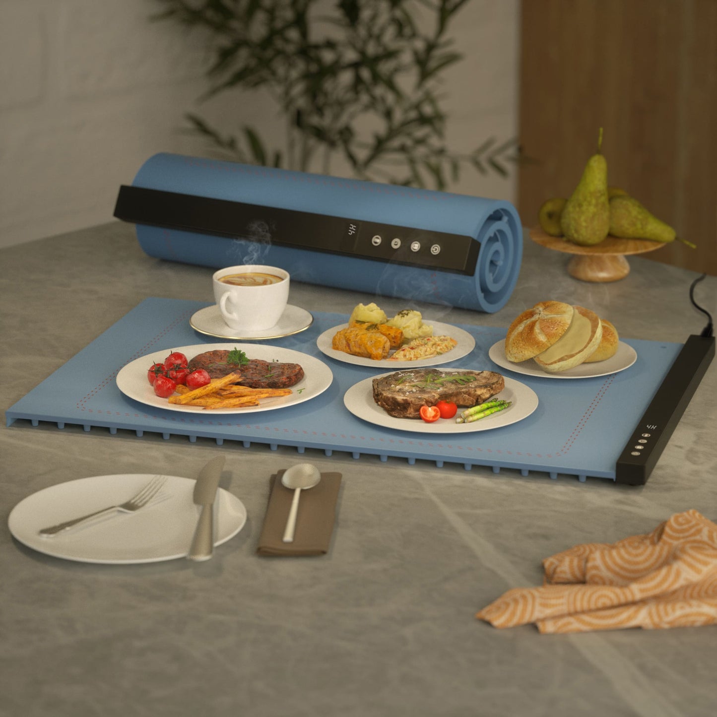 Silicone Food Warmer Tray With Timer And Child Lock Five-Level Temperature Adjustment Heat-Retaining Pad Silicone Insulated Food Tray